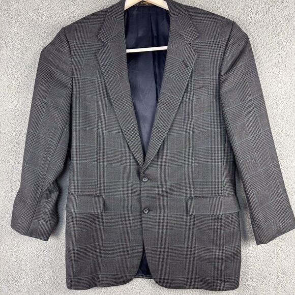 VTG H Freeman & Son Blazer Mens 44L Gray Plaid‎ Tweed Wool Jacket Office Wedding - Picture 1 of 16
